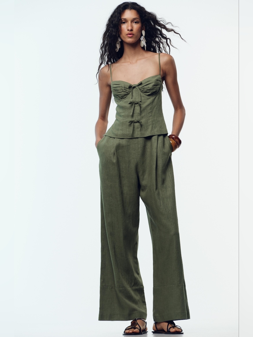 Zara Linen Blend Strappy Jumpsuit with Bows Size Medium